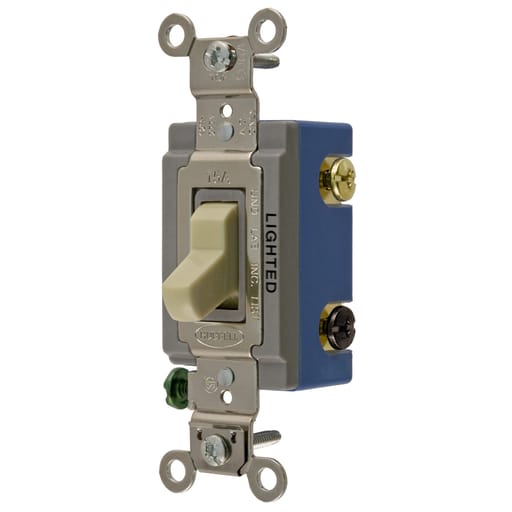 Hubbell Wiring Device - Hubbell HBL1203IL 15 Amp 120/277 VAC 3-Way Ivory Toggle Switch