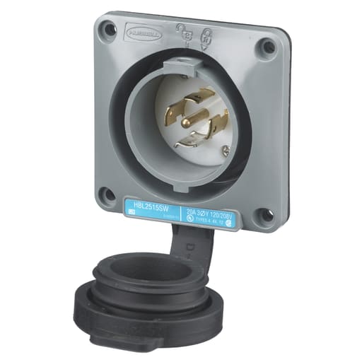 Hubbell Wiring Device - Hubbell HBL2515SW Locking WT S/SHRD INLT, 20A120/208V, L21-20P