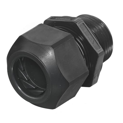 Hubbell Wiring Device - Hubbell SEC100BA 1 Inch Threaded 0.59 to 1 Inch Black Non-Metallic Low Profile Cord Connector
