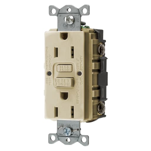 Hubbell Wiring Device - Hubbell GFRST15I 15 Amp 125 Volt NEMA 5-15R Ivory Commercial Standard GFCI Receptacle