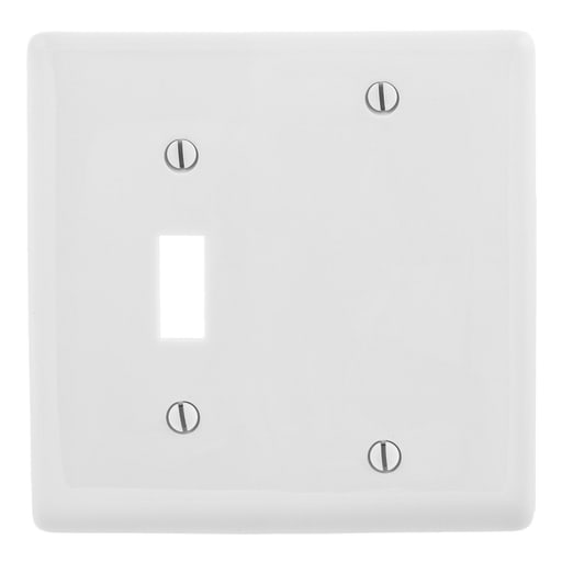 Hubbell Wiring Device - Hubbell NP113W 2-Gang White Nylon Standard 1-Toggle Switch 1-Blank Box Mount Combination Wallplate
