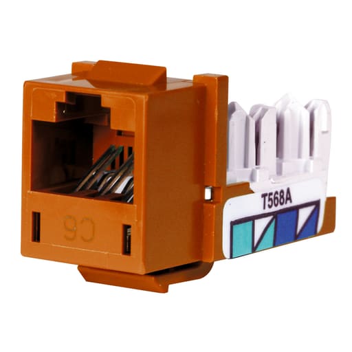Hubbell Wiring Device - Hubbell Wiring Devices HXJ6OR 8-Position Orange T568A/T568B Category 6 Modular Keystone Jack