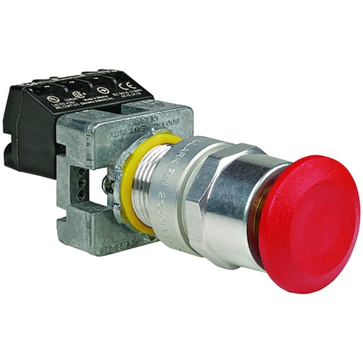 Killark - Killark GOM21-RM3C G Series - Aluminum Short Momentary Contact Single Push/Pull Button Operator - Red Mushroom Button With Blank Nameplate - 1NO/1NC Contact Rating
