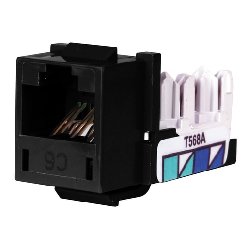 Hubbell Wiring Device - Hubbell HXJ6BK 8-Position Black T568A/T568B Category 6 Modular Keystone Jack