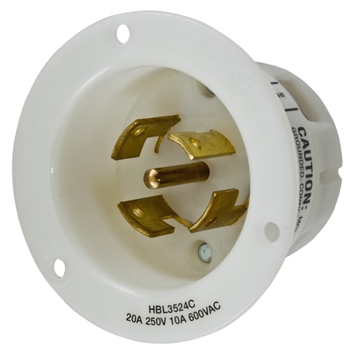 Hubbell Wiring Device - Hubbell HBL3524C Locking Flanged-INLT, 20A 250V/10A 600V, 4P5W
