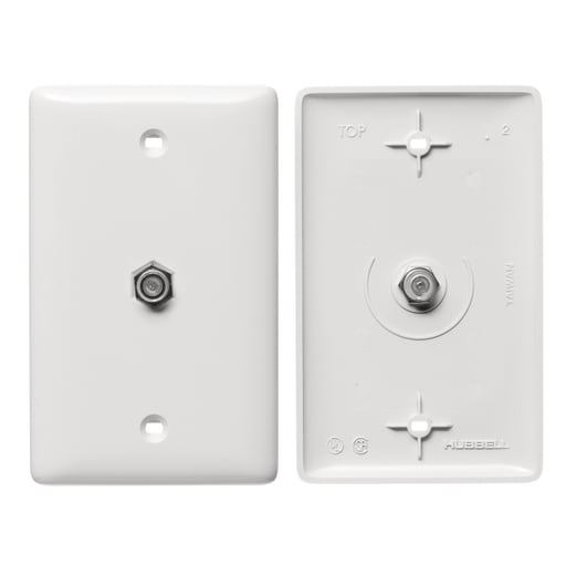 Hubbell Wiring Device - Hubbell NS750W 1-Gang White Nylon Standard 1-F Coupler Molded-In Data Communication Plate