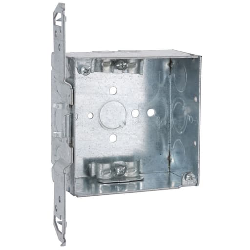 Raco Manufacturing - Raco 240 4" Square Box, Welded, 2-1/8" Deep with NMSC Clamps, Three 1/2" KO's and One TKO, TS Bracket, Flush