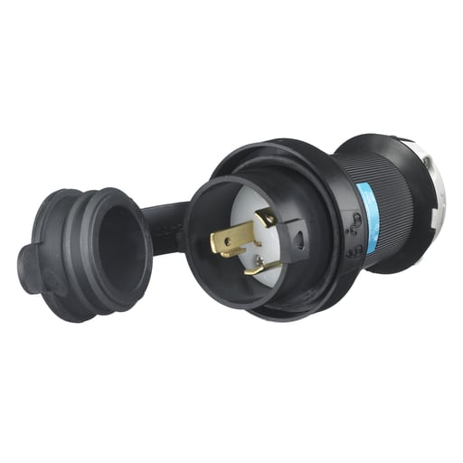 Hubbell Wiring Device - Hubbell HBL2621SW 30 Amp 250 Volt 2-Pole 3-Wire NEMA L6-30P Black and White Watertight Locking Plug