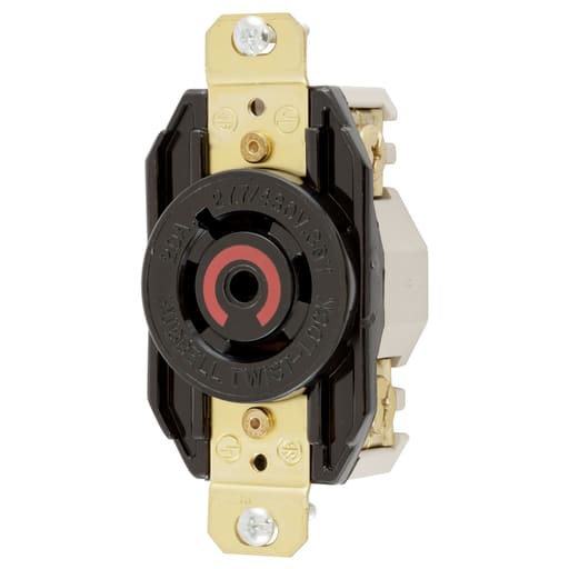 Hubbell Wiring Device - Hubbell HBL2520 20A 3PhY 277/480V AC Twist-Lock Black Nylon Single Flush Receptacle