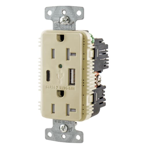 Hubbell Wiring Device - HWDK USB20AC5I RCPT DUP 20A 125V 5A