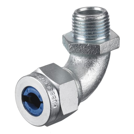 Hubbell Wiring Device - Hubbell NHC1023ZP 1/2 Inch Male Threaded 0.38 to 0.5 Inch Zinc Plated Steel 90 Degrees Cord Connector