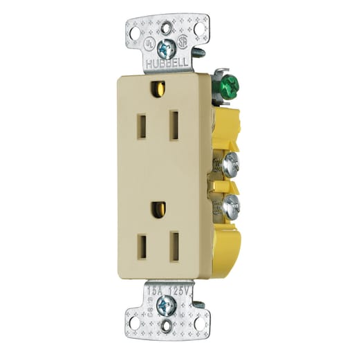 Hubbell Wiring Device - Hubbell RRD15I 15 Amp 125 Volt 2-Pole 3-Wire NEMA 5-15R Ivory Decorator Duplex Receptacle