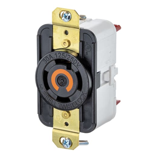 Hubbell Wiring Device - Hubbell HBL2710ST 30A, 125/250V AC, 3 Pole, Spring Termination Single Flush Receptacle