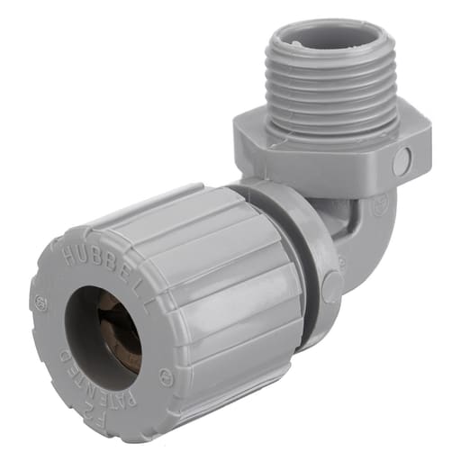 Hubbell Wiring Device - Hubbell NHC1024CR 1/2 Inch Male Threaded 0.5 to 0.63 Inch Gray Nylon 90 Degrees Cord Connector