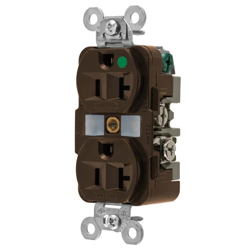 Hubbell Wiring Device - Hubbell HBL8300 20 Amp 125 Volt 2-Pole 3-Wire NEMA 5-20R Brown Straight Blade Duplex Receptacle