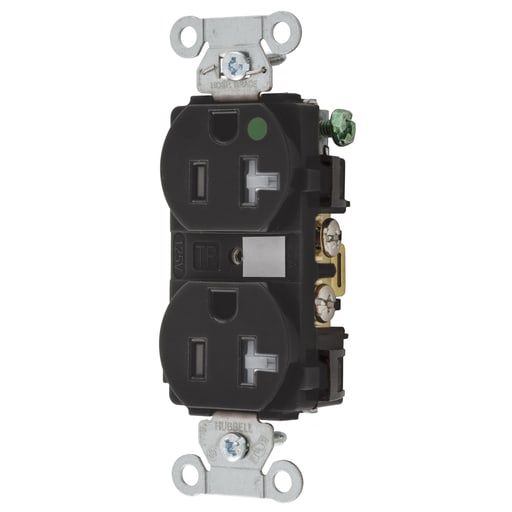 Hubbell Wiring Device - Hubbell 8300BKLTRA Straight Blade Device, Tamper Resistant, Duplex Receptacle, Hospital Grade, Hubbell-Pro, LED Indicator, 20A 125V, 2-Pole 3-Wire Grounding, 5-20R, Black
