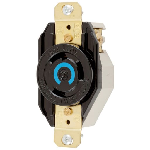 Hubbell Wiring Device - Hubbell HBL2620 30A 250V Twist-Lock Black Nylon Single Flush Receptacle