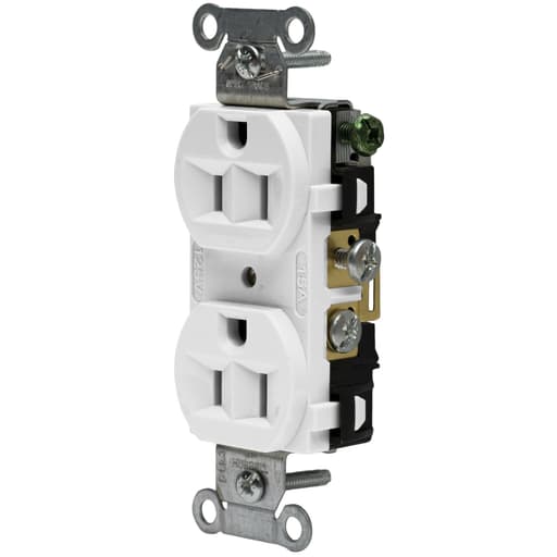 Hubbell Wiring Device - Hubbell CRF15WHI 15 Amp 125 Volt 2-Pole 3-Wire NEMA 5-15R White Straight Blade Duplex Receptacle
