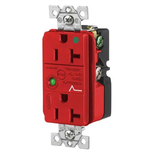 Hubbell Wiring Device - Hubbell HBL8362RSADUP SPD Receptacle, HG, 20A 125V, 5-20R, RD