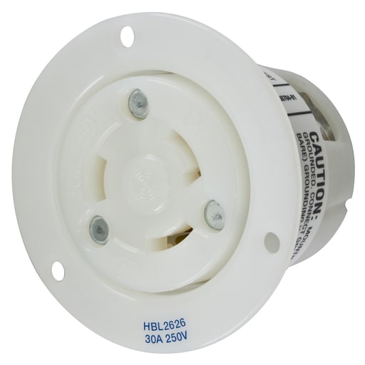 Hubbell Wiring Device - Hubbell HBL2626 30 Amp 250 Volt 2-Pole 3-Wire NEMA L6-30R White Locking Flanged Receptacle