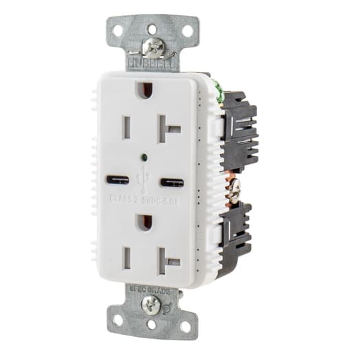 Hubbell Wiring Device - HWDK USB20C5W RCPT DUP 20A 125V 5A