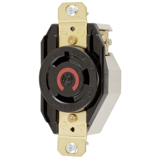 Hubbell Wiring Device - Hubbell HBL2640 30 Amp 480 Volt 2-Pole 3-Wire NEMA L8-30R Black Single Flush Locking Receptacle