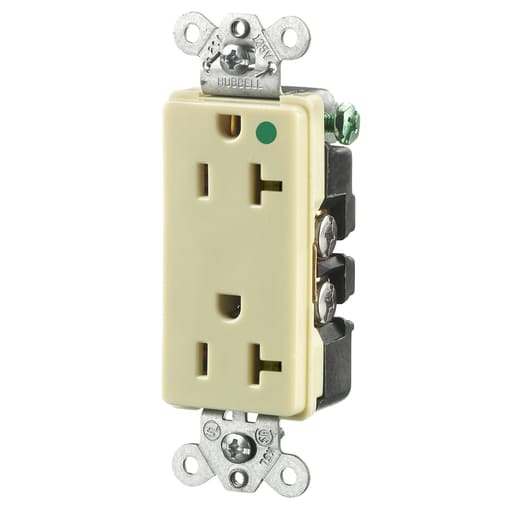 Hubbell Wiring Device - Hubbell HBL2182I 20 Amp 125 Volt 2-Pole 3-Wire NEMA 5-20R Ivory Decorator Straight Blade Receptacle