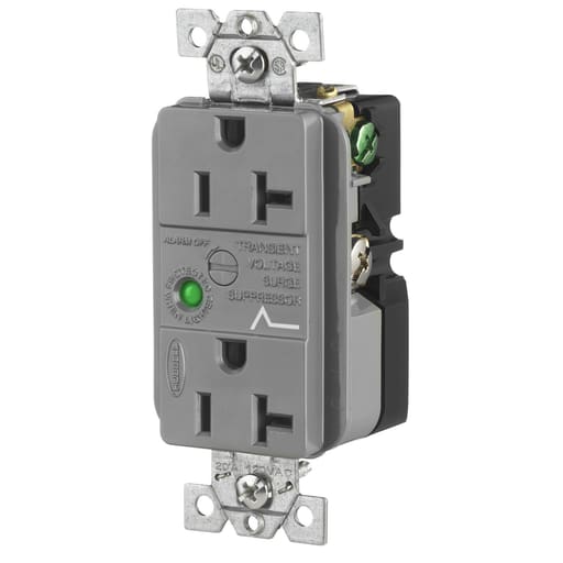Hubbell Wiring Device - Hubbell HBL5362GYSA 20 Amp 125 Volt 2-Pole 3-Wire NEMA 5-20R Gray Duplex Surge Suppression Receptacle