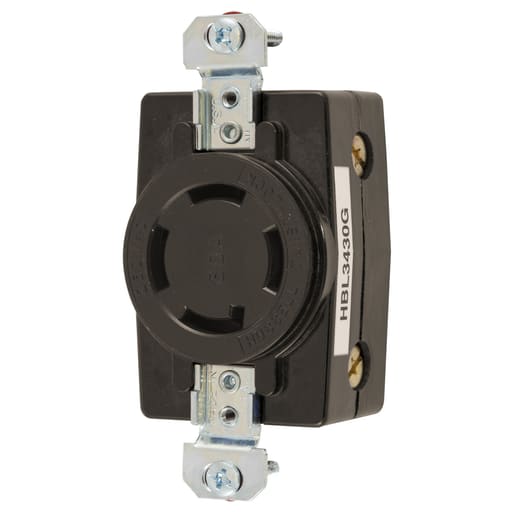 Hubbell Wiring Device - Hubbell HBL3430-G 30A 3Ph 250V AC Non-NEMA Twist-Lock Black Single Flush Receptacle