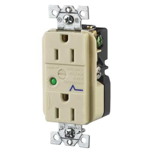 Hubbell Wiring Device - Hubbell HBL5260ISA 15 Amp 125 Volt 2-Pole 3-Wire NEMA 5-15R Ivory Duplex Surge Suppression Receptacle