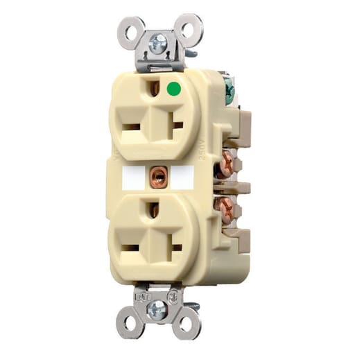Hubbell Wiring Device - Hubbell HBL8400I 20 Amp 125 Volt 2-Pole 3-Wire NEMA 6-20R Ivory Straight Blade Duplex Receptacle