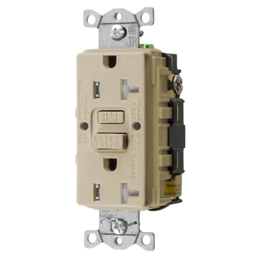 Hubbell Wiring Device - Hubbell GFTRST20I 20 Amp 125 Volt 2-Pole 3-Wire NEMA 5-20R Ivory GFCI Receptacle