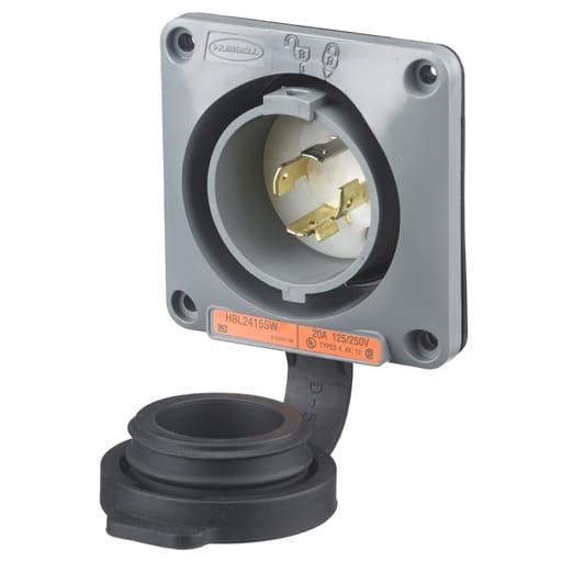 Hubbell Wiring Device - Hubbell HBL2415SW 20 Amp 125/250 Volt 3-Pole 4-Wire NEMA L21-20P Gray Watertight Locking Flanged Inlet