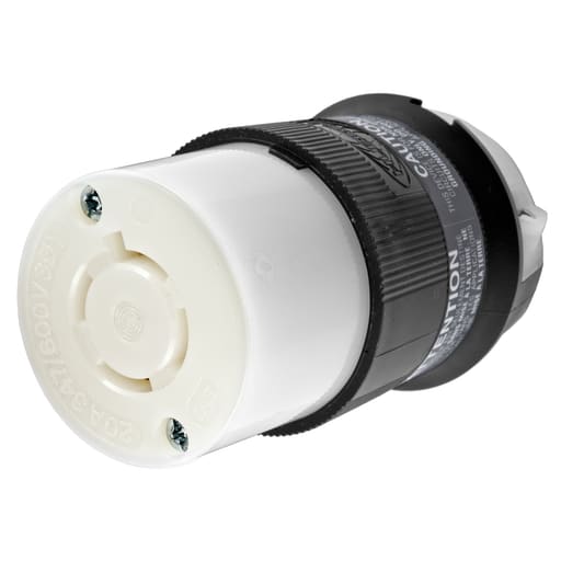 Hubbell Wiring Device - Hubbell Wiring Devices HBL2463 20 Amp 347/600 Volt 4-Pole 4-Wire NEMA L20-20R Black and White Locking Connector Body