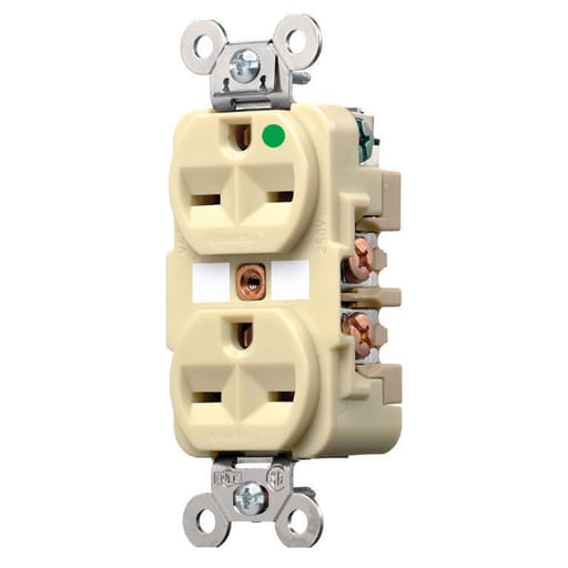 Hubbell Wiring Device - Hubbell HBL8600I 15 Amp 250 Volt 2-Pole 3-Wire NEMA 6-15R Ivory Straight Blade Duplex Receptacle