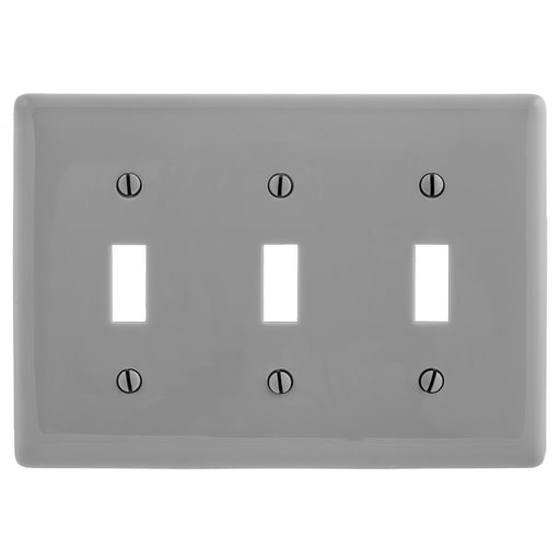 Hubbell Wiring Device - Hubbell NP3GY 3-Gang Gray Nylon Standard 3-Toggle Switch Wallplate