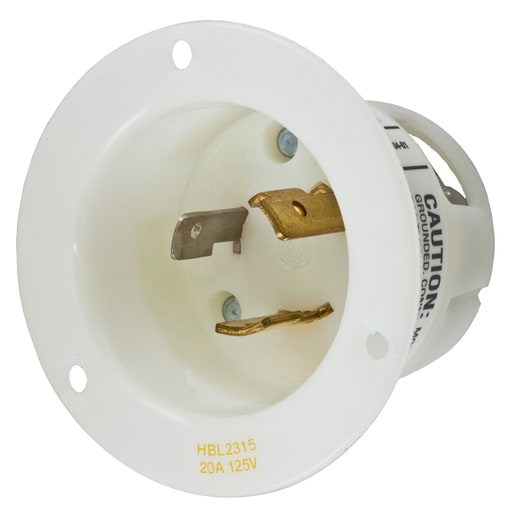 Hubbell Wiring Device - Hubbell HBL2315 20 Amp 125 Volt 2-Pole 3-Wire NEMA L5-20P White Locking Flanged Inlet