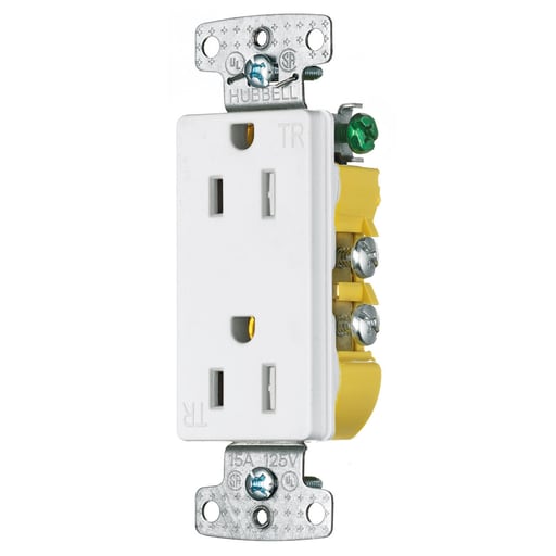 Hubbell Wiring Device - Hubbell RRD15SWTR 15 Amp 125 Volt 2-Pole 3-Wire NEMA 5-15R White Decorator Duplex Receptacle