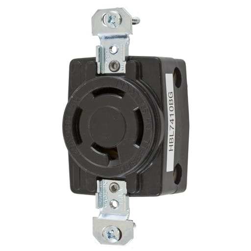 Hubbell Wiring Device - Hubbell HBL7410BG 20 Amp 250 VAC 3-Pole 4-Wire Non-NEMA Black Nylon Single Flush Receptacle