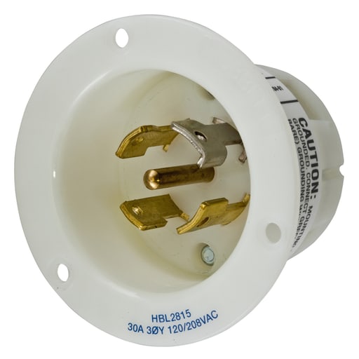 Hubbell Wiring Device - Hubbell HBL2815 30A 3PhY 120/208V AC Twist-Lock INSULGRIP White Nylon Flanged Inlet