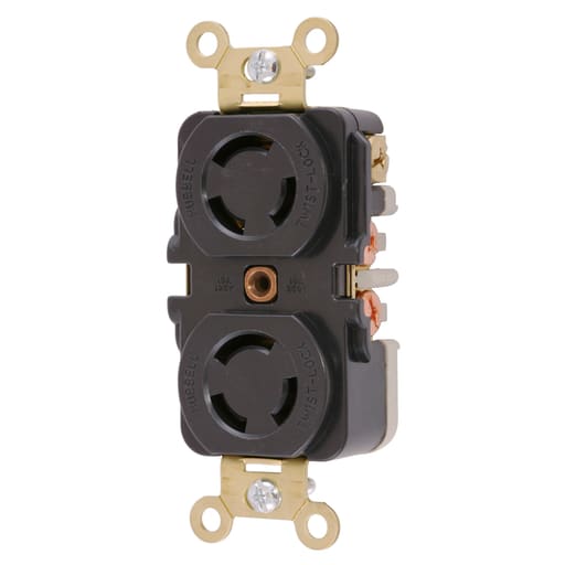 Hubbell Wiring Device - Hubbell HBL7580 10 Amp 250 VAC 3-Pole 3-Wire Non-NEMA Black Duplex Locking Receptacle
