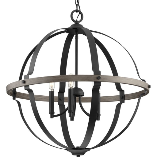 Progress Lighting - Progress P500279-031 Lockhart Collection Five-Light Matte Black/Aged Oak Farmhouse Style Hanging Pendant Light