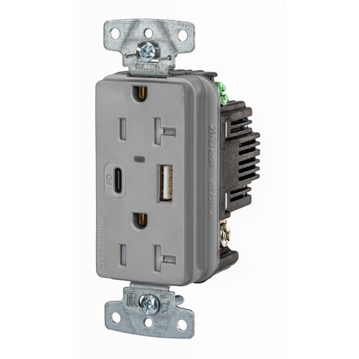 Hubbell Wiring Device - HWDK USB20ACPDGY RCPT DUP 20A 125V