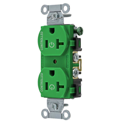 Hubbell Wiring Device - Hubbell BR20C2GN2/2 CONTROLLED 20A 125V, B/S, DUP, GN