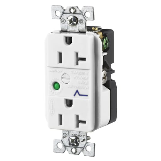 Hubbell Wiring Device - Hubbell HBL5362WSA 20 Amp 125 Volt 2-Pole 3-Wire NEMA 5-20R White Duplex Surge Suppression Receptacle