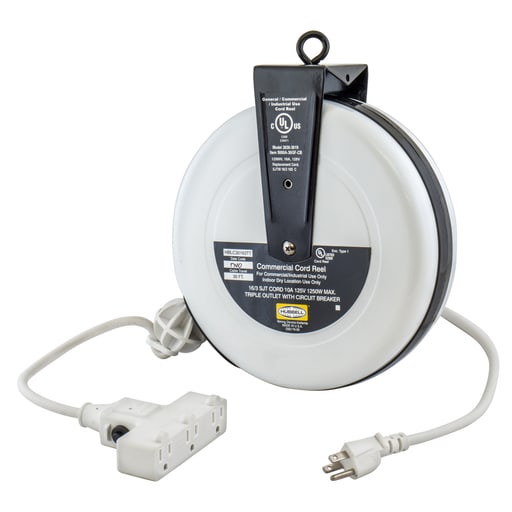 Hubbell Wiring Device - Hubbell HBLC30163TT Cord Reel, 30ft 16/3 SJEO Cord w/ Triple Tap Outlet