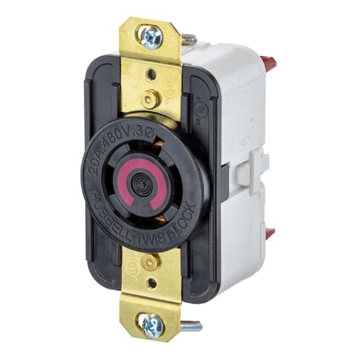 Hubbell Wiring Device - Hubbell HBL2430ST 20A, 480V AC, 3 Phase, 3 Pole, Spring Termination Single Flush Receptacle