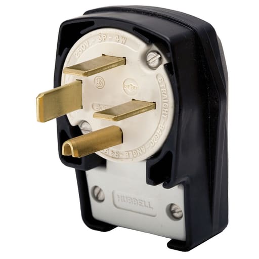 Hubbell Wiring Device - Hubbell HBL8462C 60 Amp 3-Phase 250 VAC 3-Pole 4-Wire NEMA 15-60P Black Nylon Straight Blade Plug