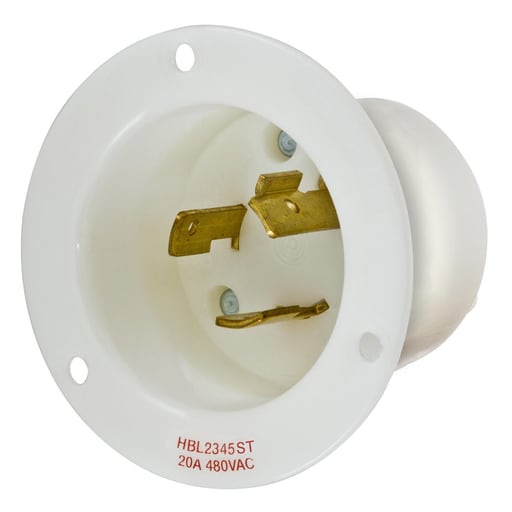 Hubbell Wiring Device - Hubbell HBL2345 20 Amp 480 Volt 2-Pole 3-Wire NEMA L8-20P White Locking Flanged Inlet