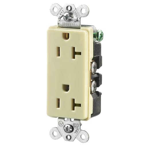 Hubbell Wiring Device - Hubbell HBL2162I 20 Amp 125 Volt 2-Pole 3-Wire NEMA 5-20R Ivory Decorator Straight Blade Receptacle